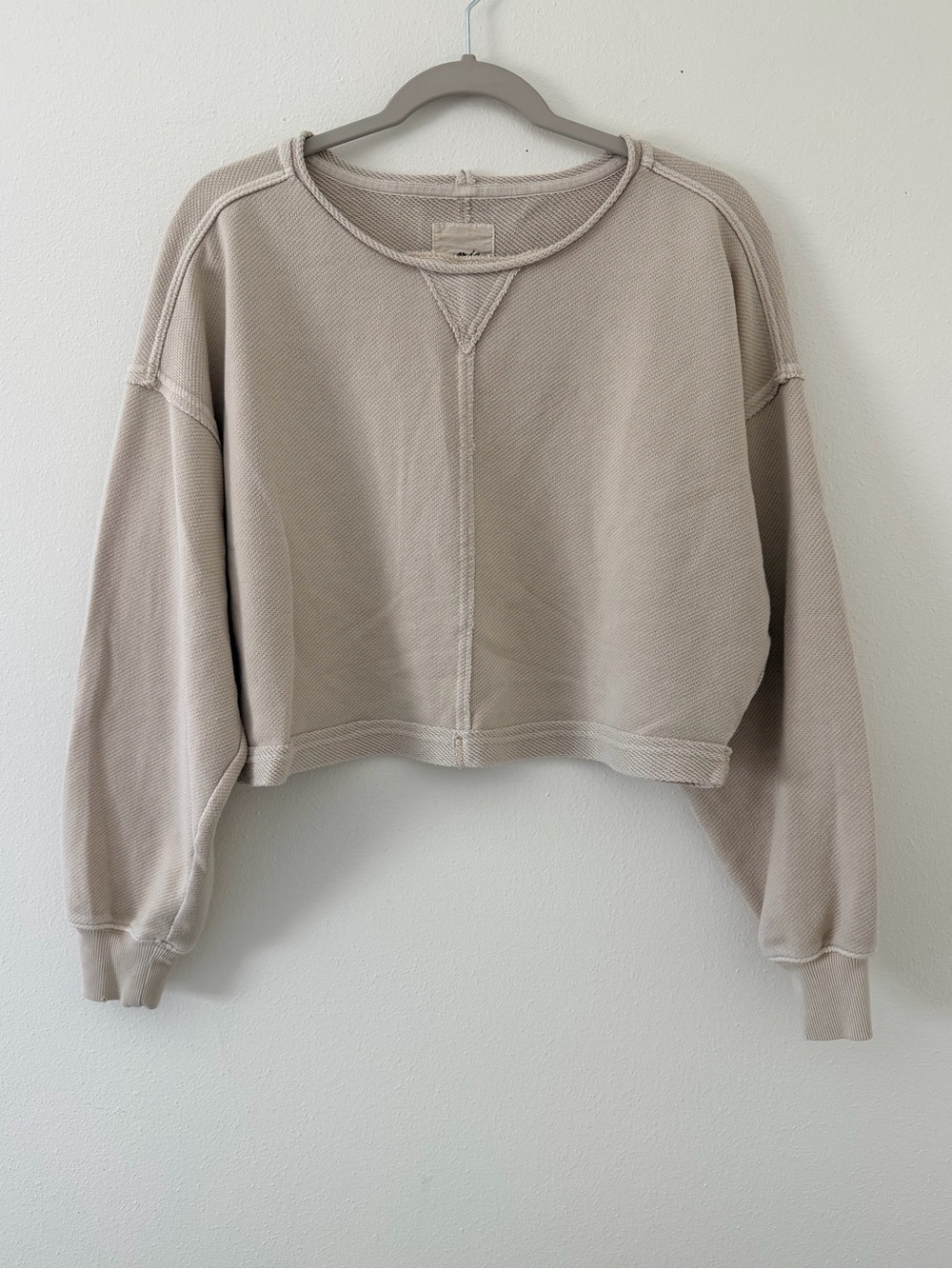 Aerie Beach Party Earthy Neutral Crop Raw Seam French Terry Crewneck size small
